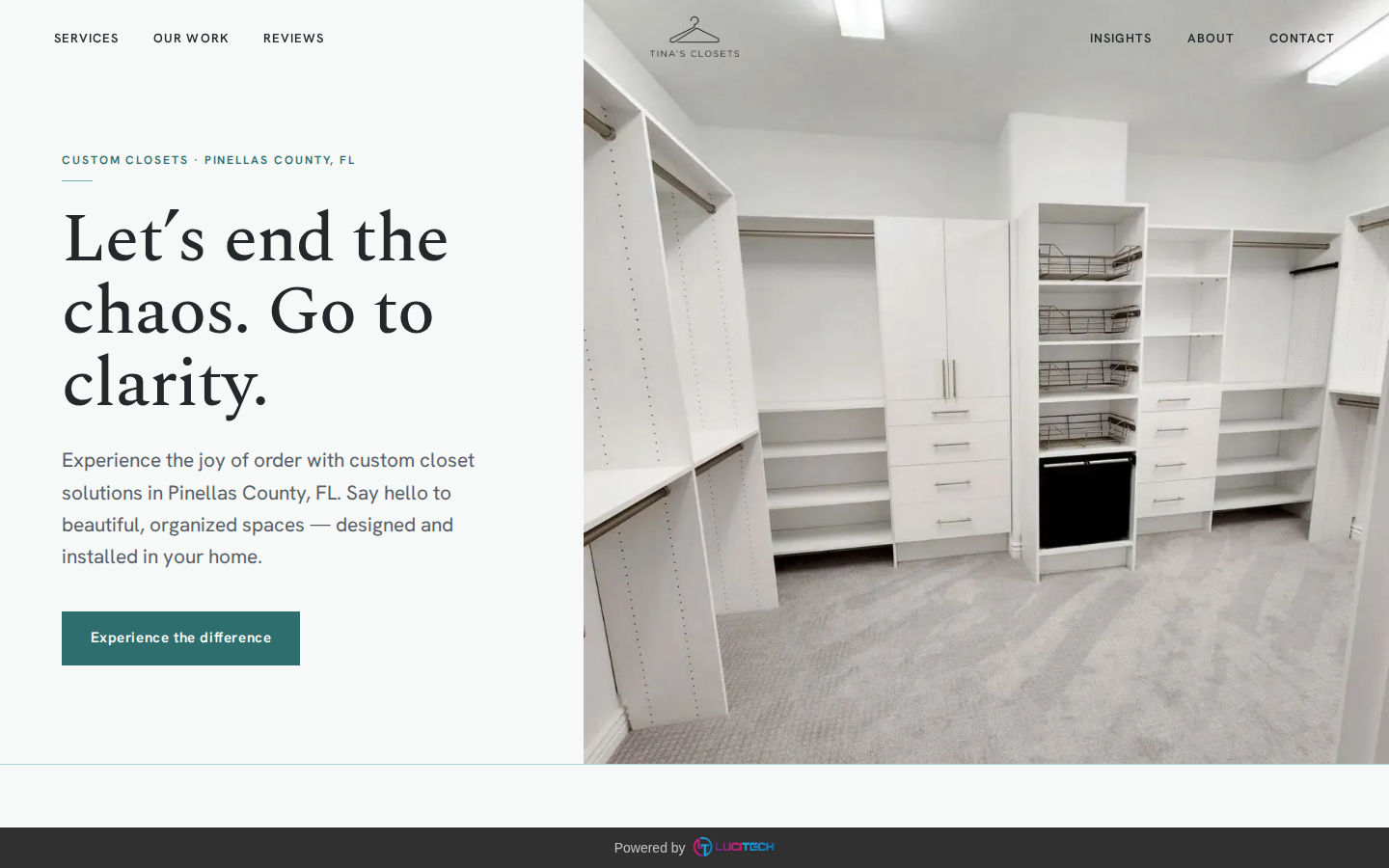 Screenshot of the Tina’s Closets website built by Lucitech